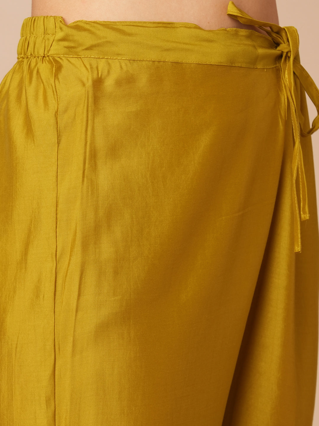 Floral Foil Printed & Embroidered Straight Kurta with Pant - Mustard