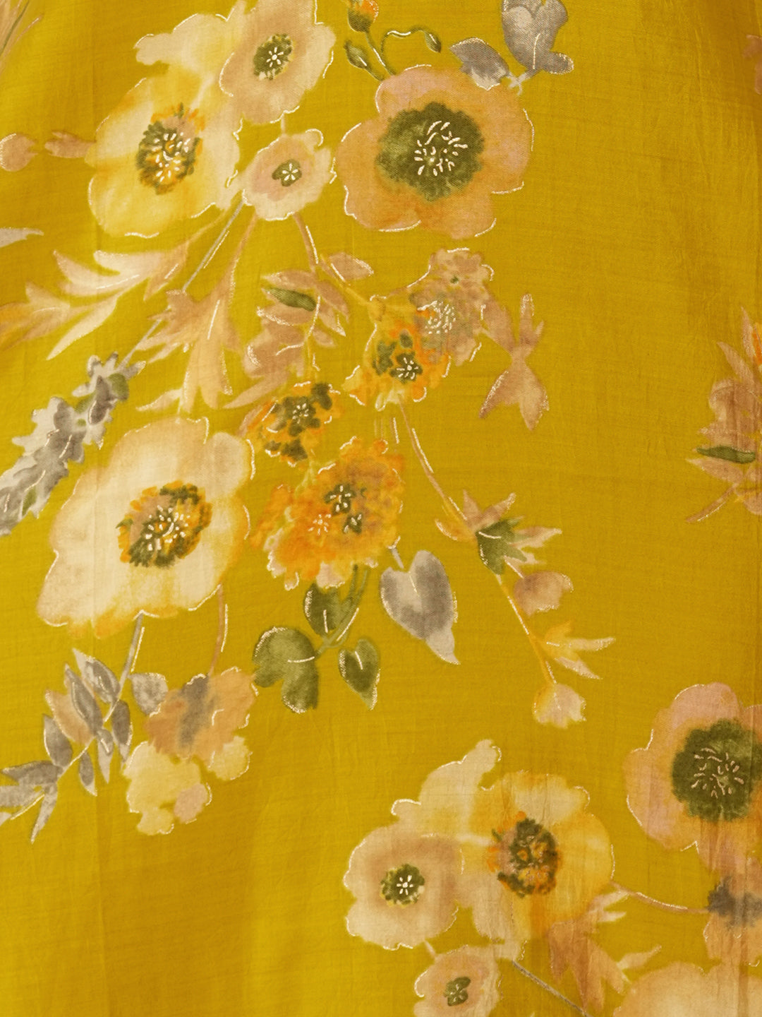 Floral Foil Printed & Embroidered Straight Kurta with Pant - Mustard