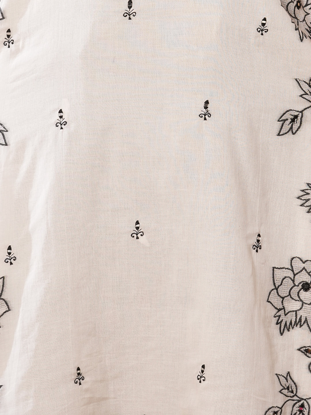 Ethnic Floral Woven A-Line Embroidered Kurta - White
