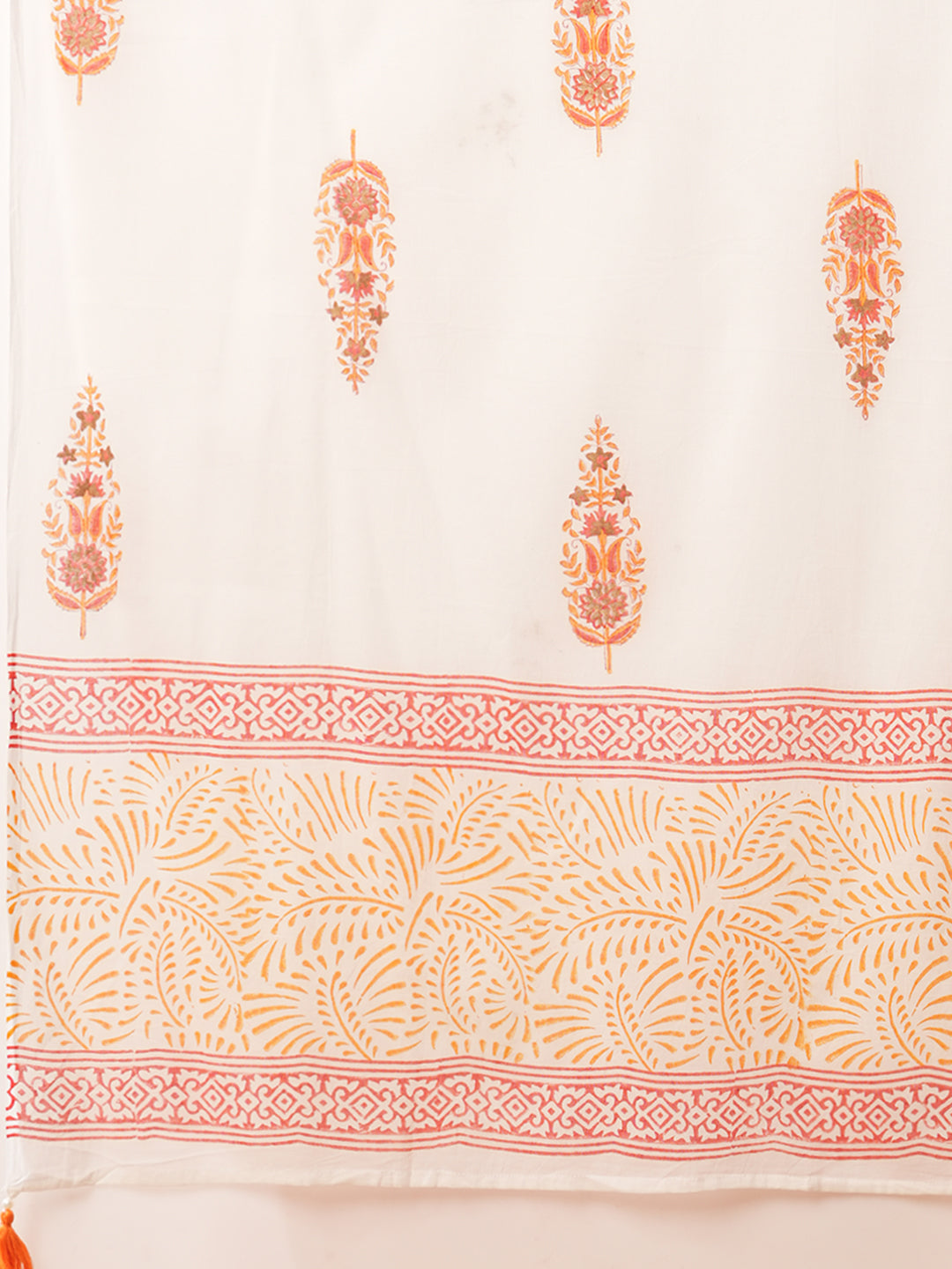 Ethnic Floral Printed A-Line Paneled Kurta with Pant & Dupatta - White