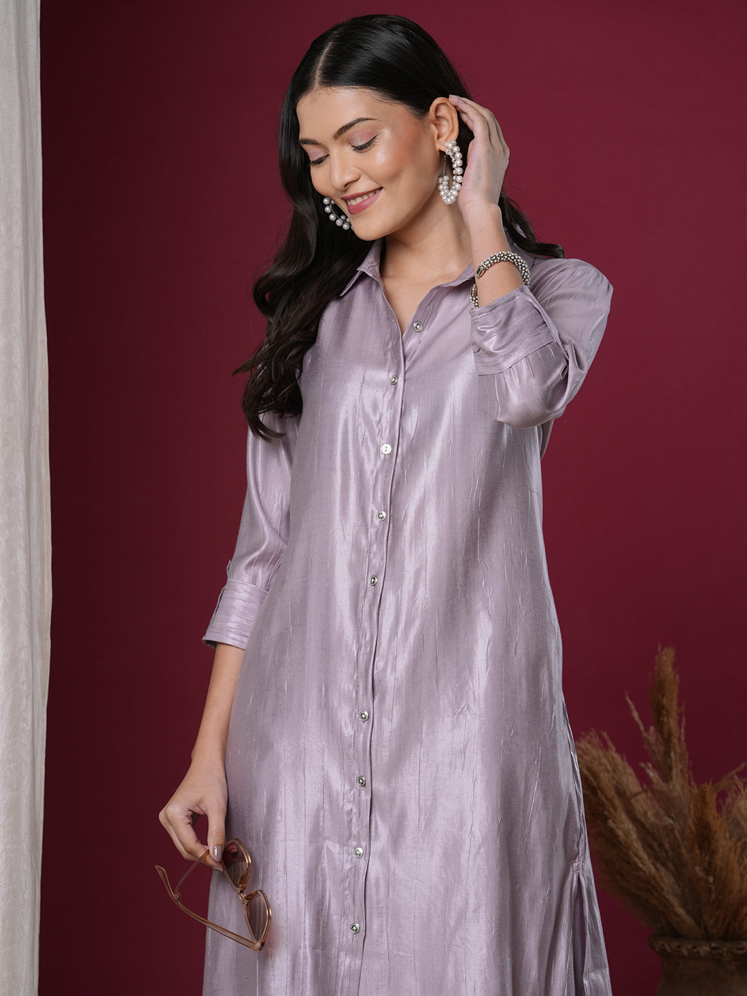 Solid Straight Fit Co-ord Set - Lavender