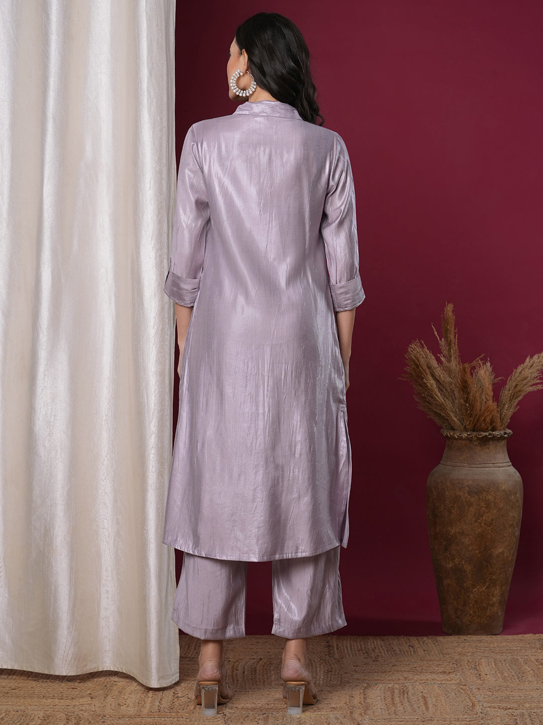 Solid Straight Fit Co-ord Set - Lavender