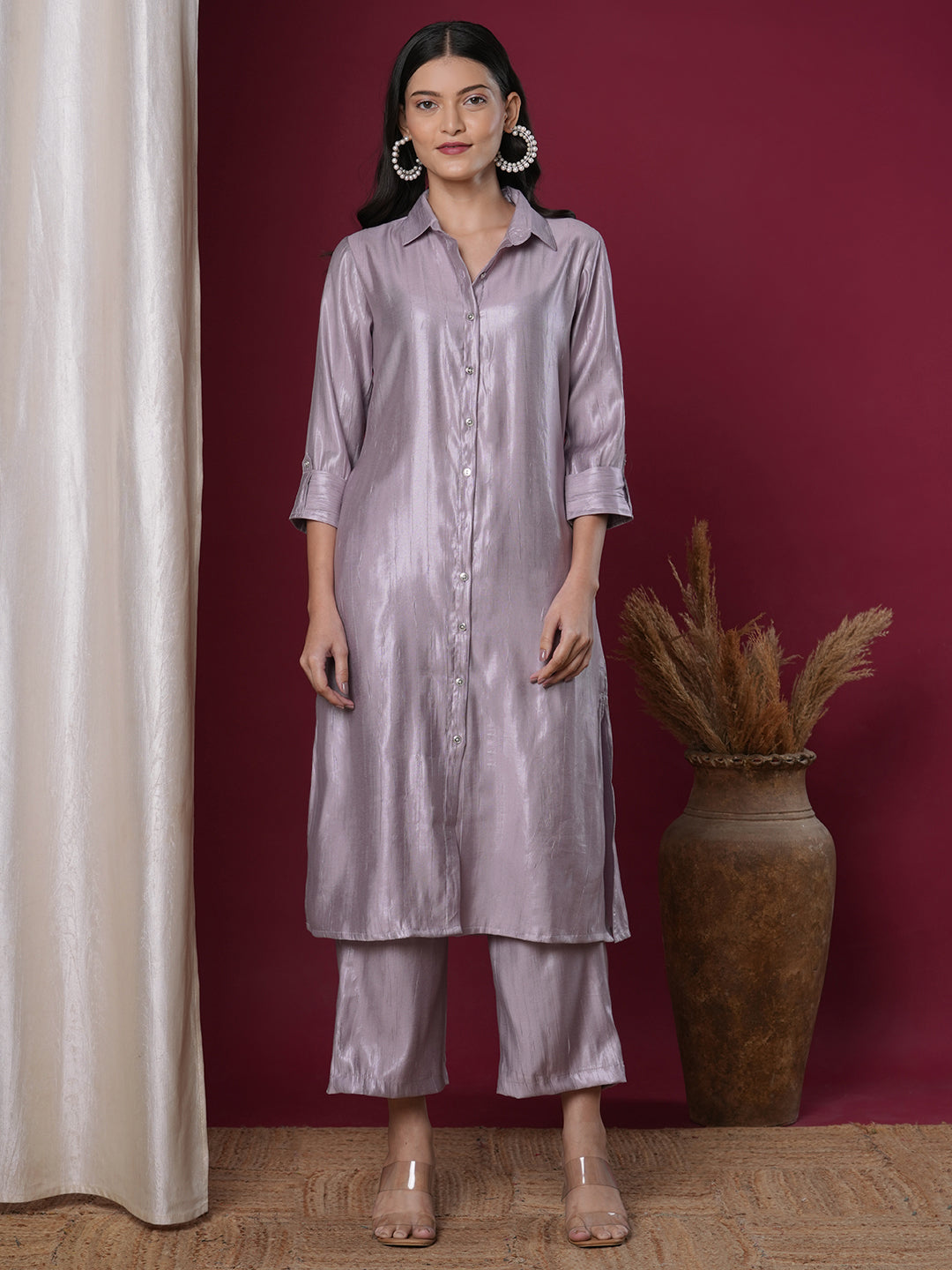 Solid Straight Fit Co-ord Set - Lavender