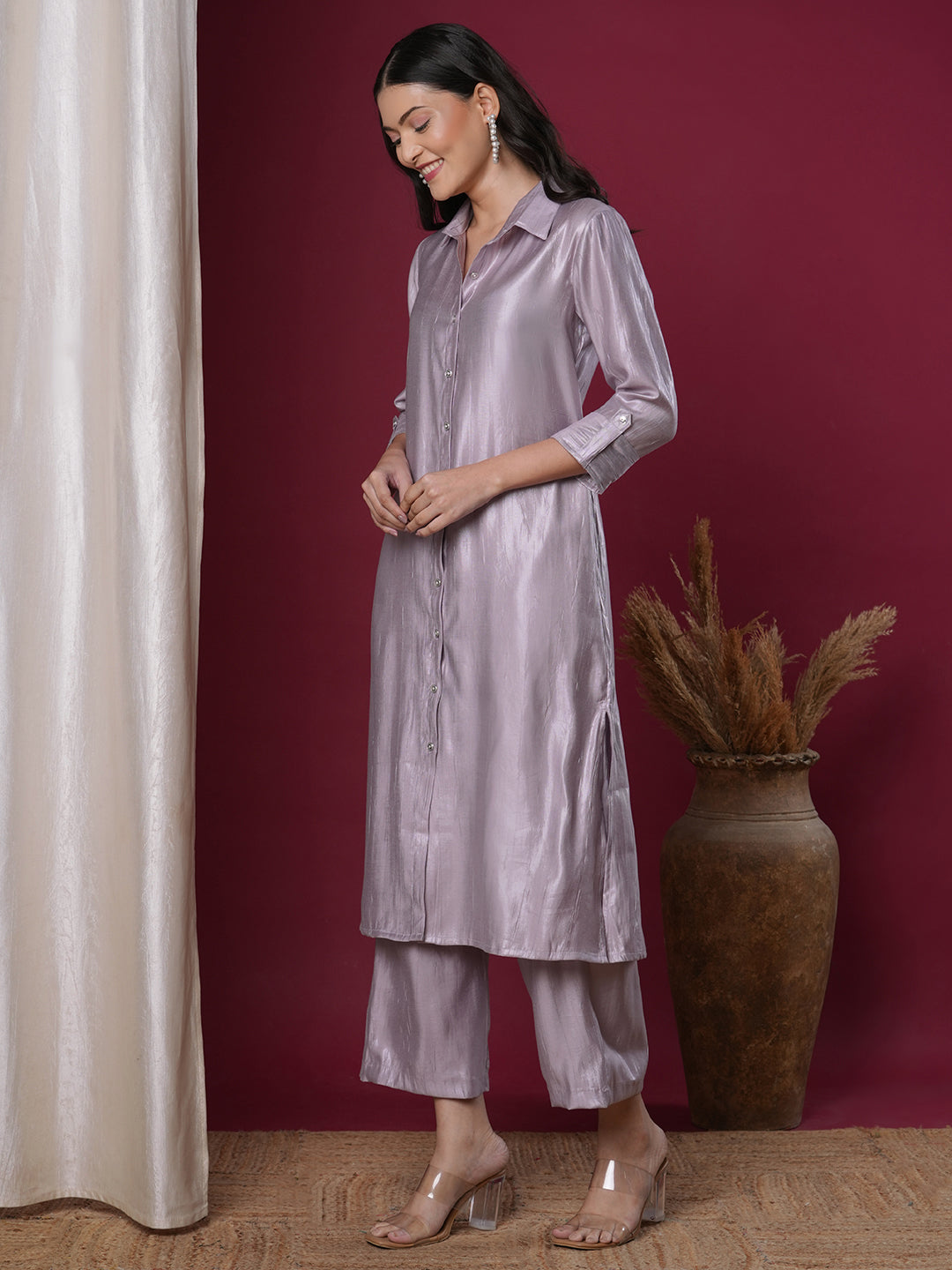 Solid Straight Fit Co-ord Set - Lavender