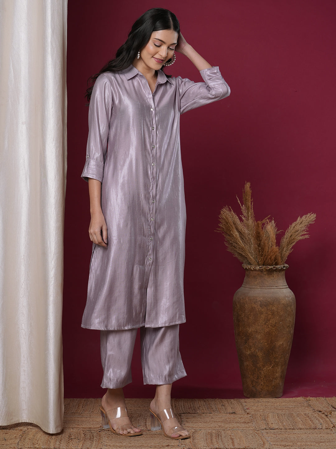 Solid Straight Fit Co-ord Set - Lavender
