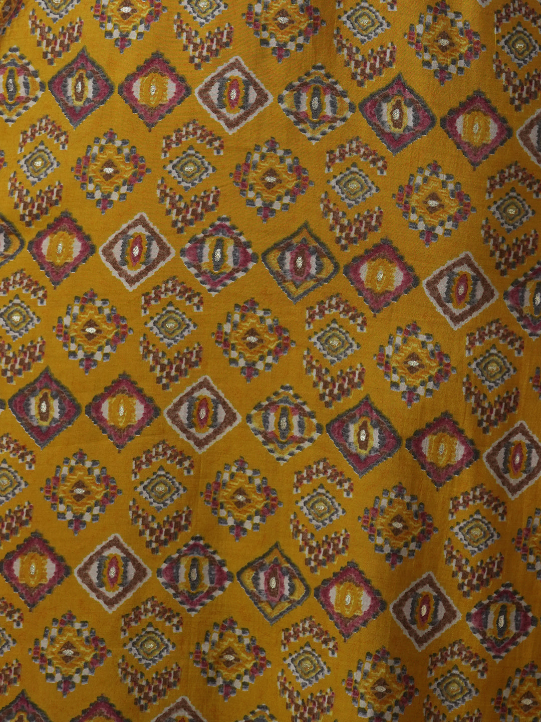 Ethnic Geometric Printed & Embroidered Straight Fit Kurta -Mustard