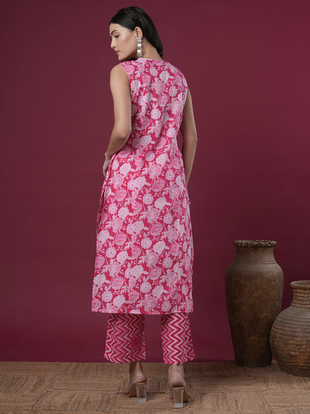 Ethnic Stripes Printed Straight Fit Co-ord Set - Pink