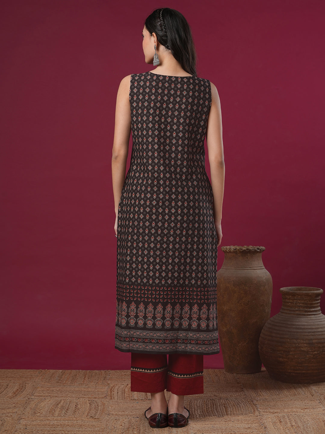 Ethnic Printed Straight Fit Kurta - Brown