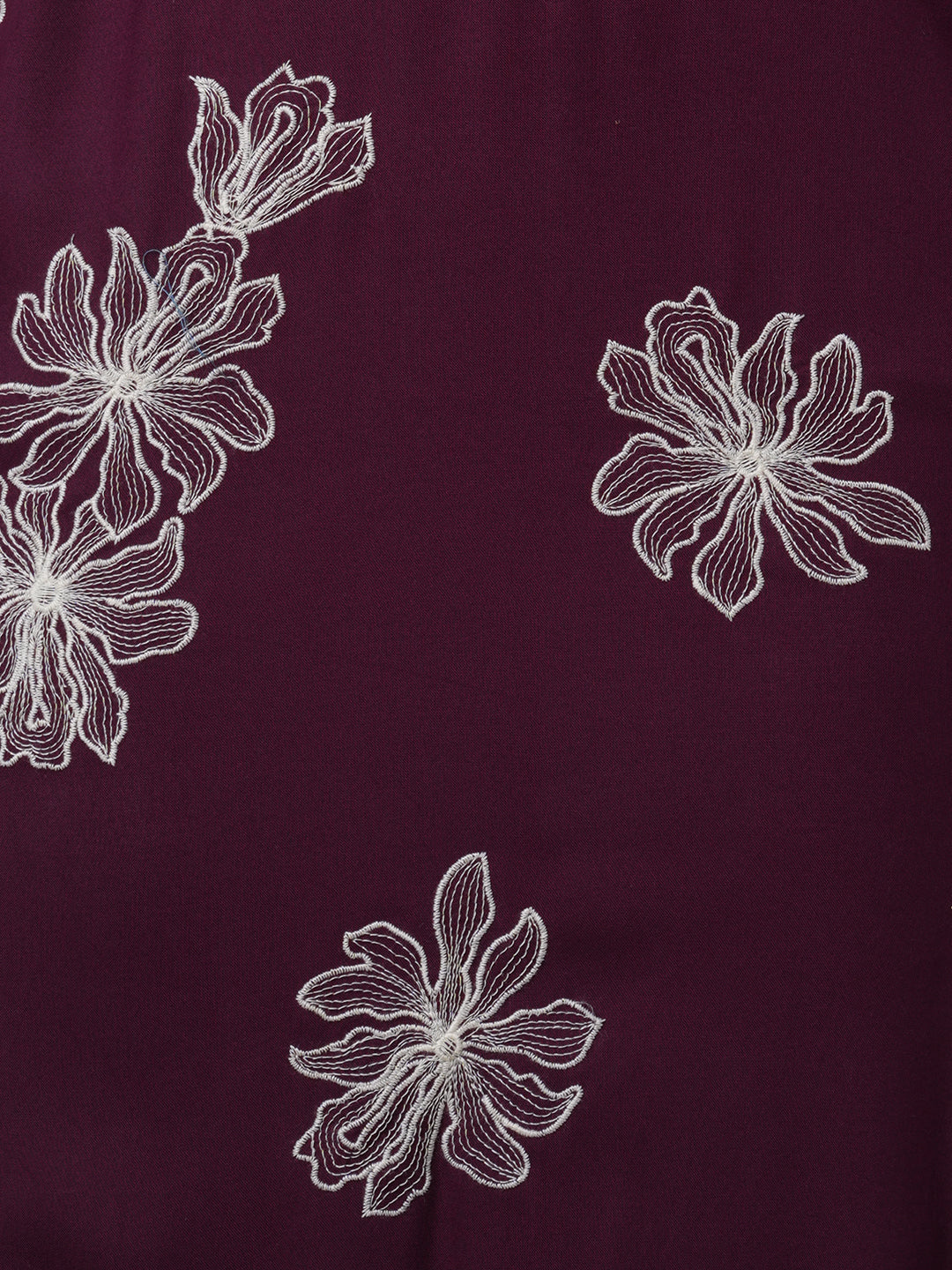Solid Abstract Floral Embroidered Straight Fit Kurta - Burgundy