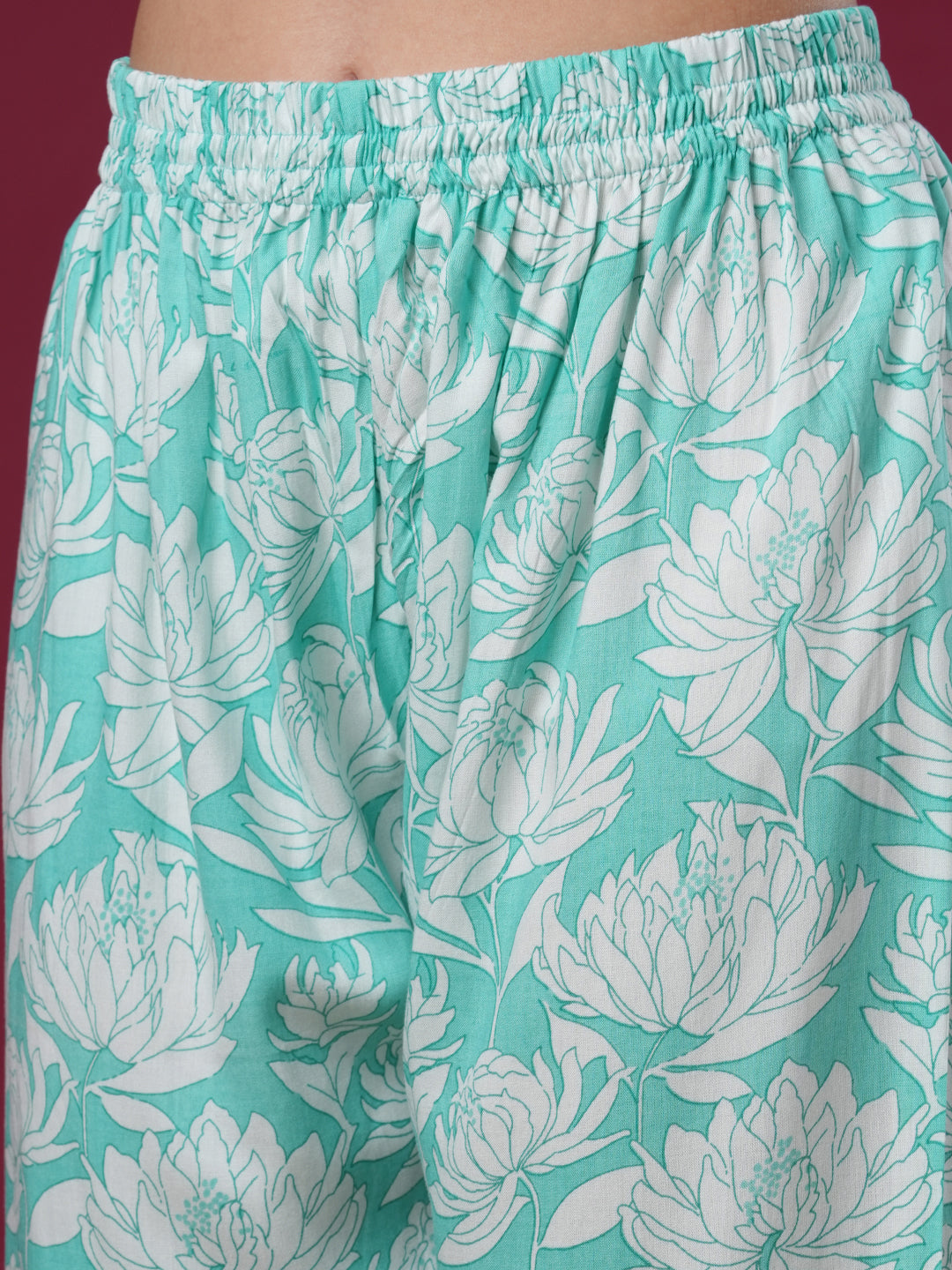 Abstract Floral Printed A-Line Paneled Co-ord Set - Mint Green