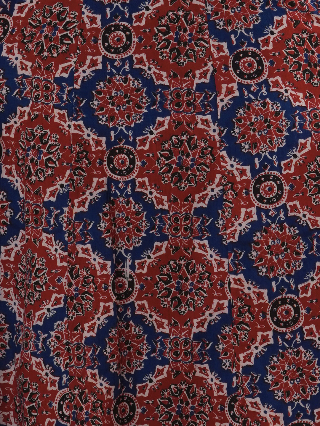 Ajrakh Printed & Embroidered Anarkali Flared Kurta with Pant & Dupatta - Maroon