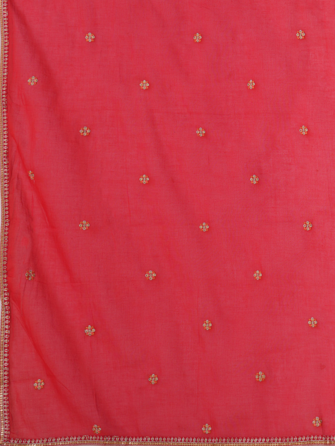 Solid Ethnic Floral Embroidered Kurta with Pant and Dupatta - Red