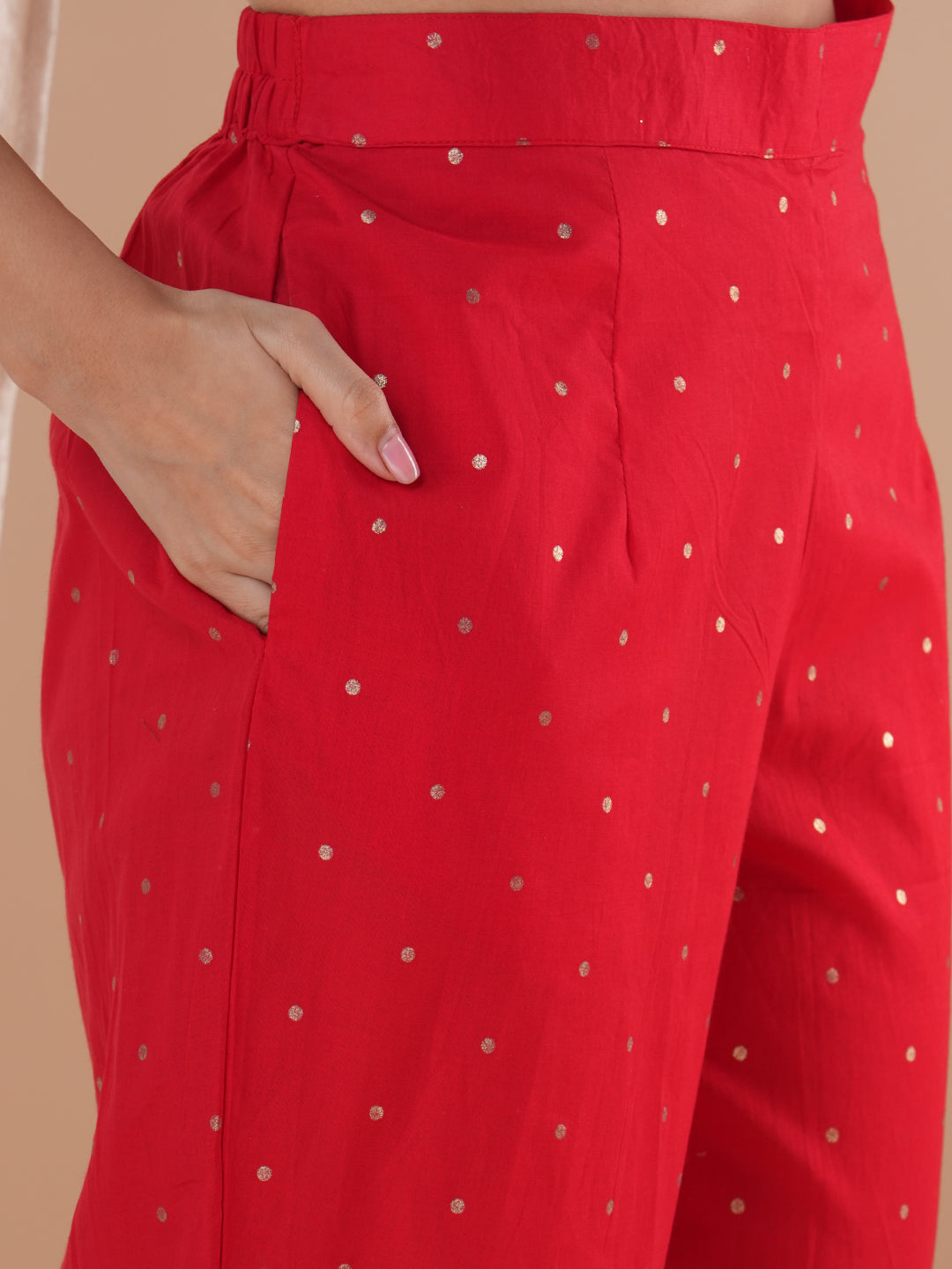 Solid Ethnic Floral Embroidered Kurta with Pant and Dupatta - Red