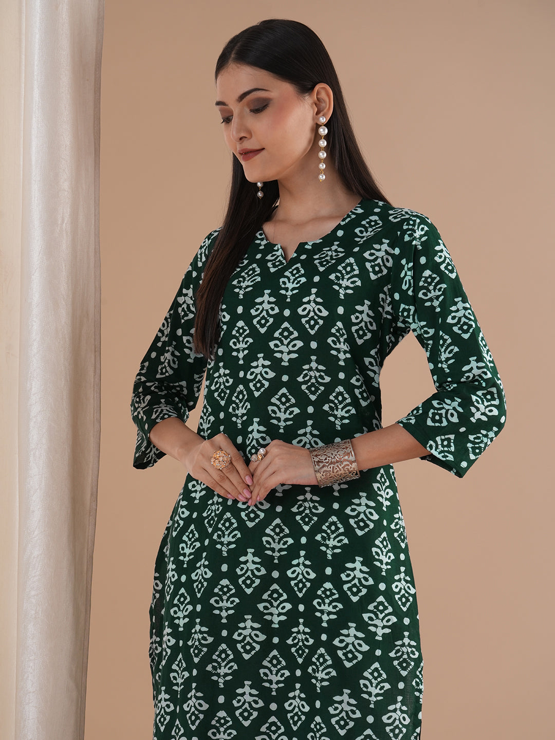 Ethnic Printed & Embroidered Straight Fit Kurta - Green
