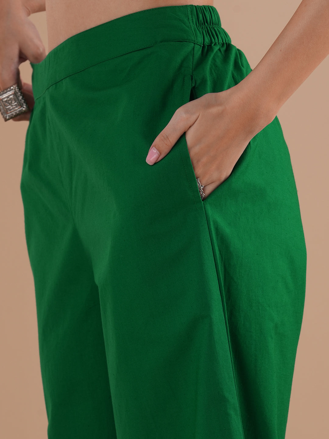 Solid Ethnic Floral Thread Embroidered Straight Fit Co-ord Set - Green