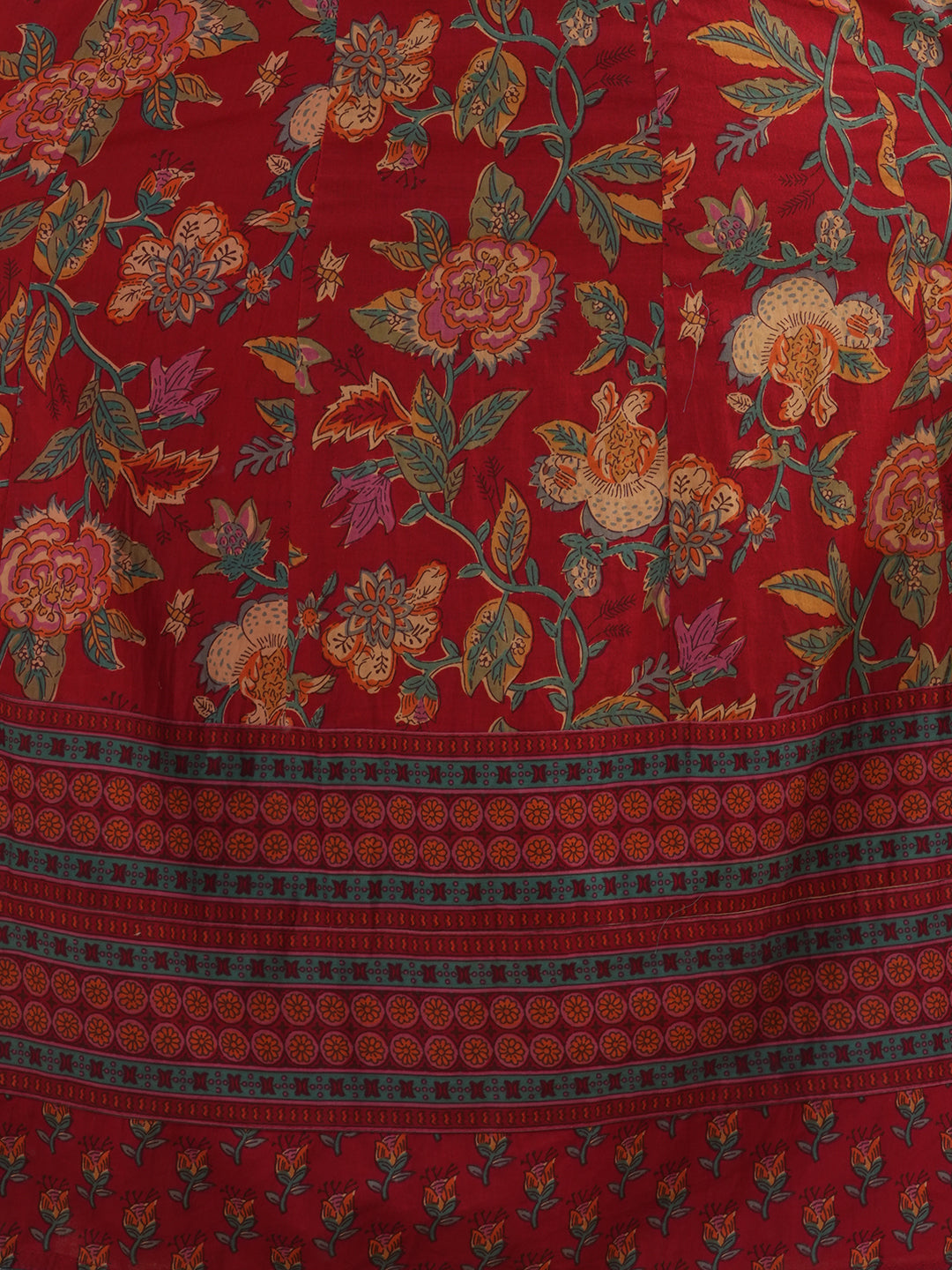 Ethnic Floral Printed Embroidered Anarkali Flared Kurta with Pant and Dupatta - Red