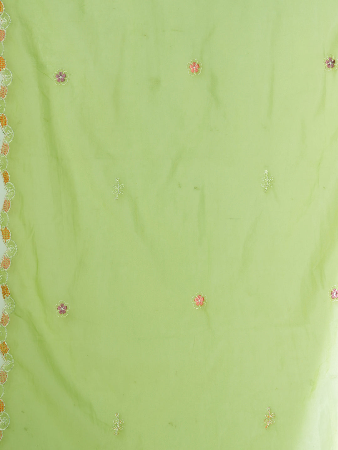 Solid Floral Embroidered Straight Fit Kurta with Pant and Dupatta - Light Green