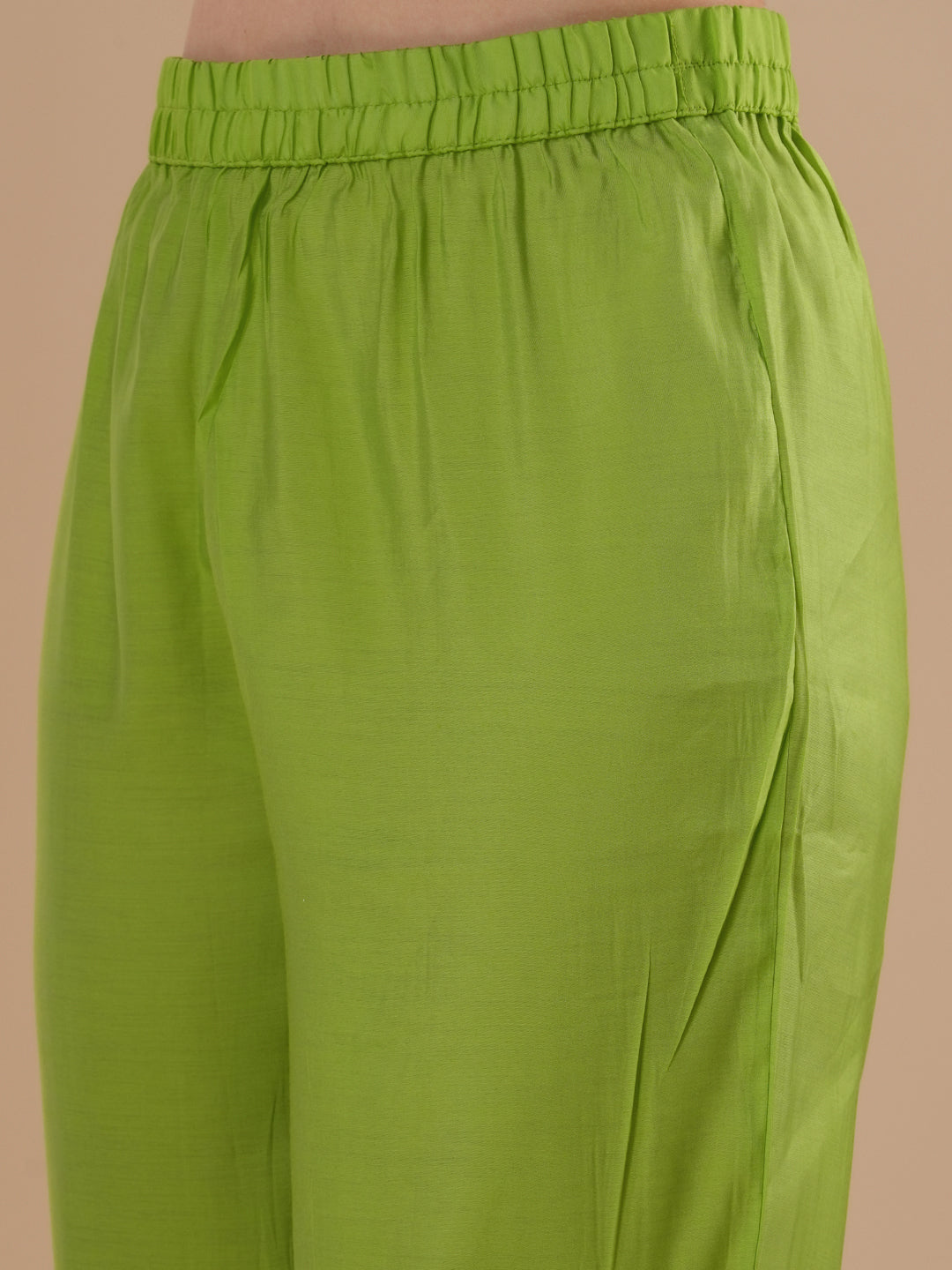 Solid Floral Embroidered Straight Fit Kurta with Pant and Dupatta - Light Green