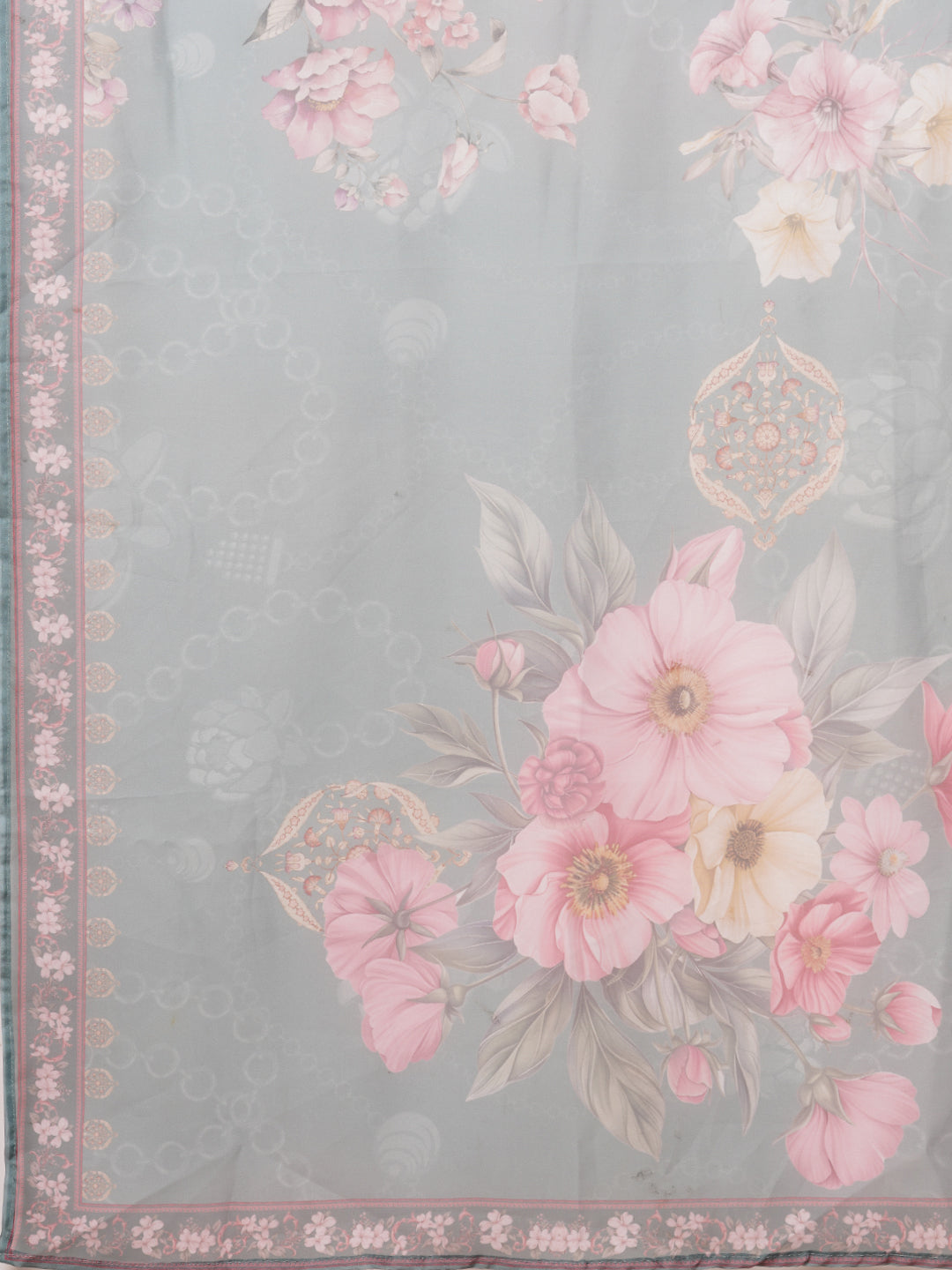 Solid Ethnic Floral Embroidered Straight Fit Kurta with Pant and Dupatta - Blue