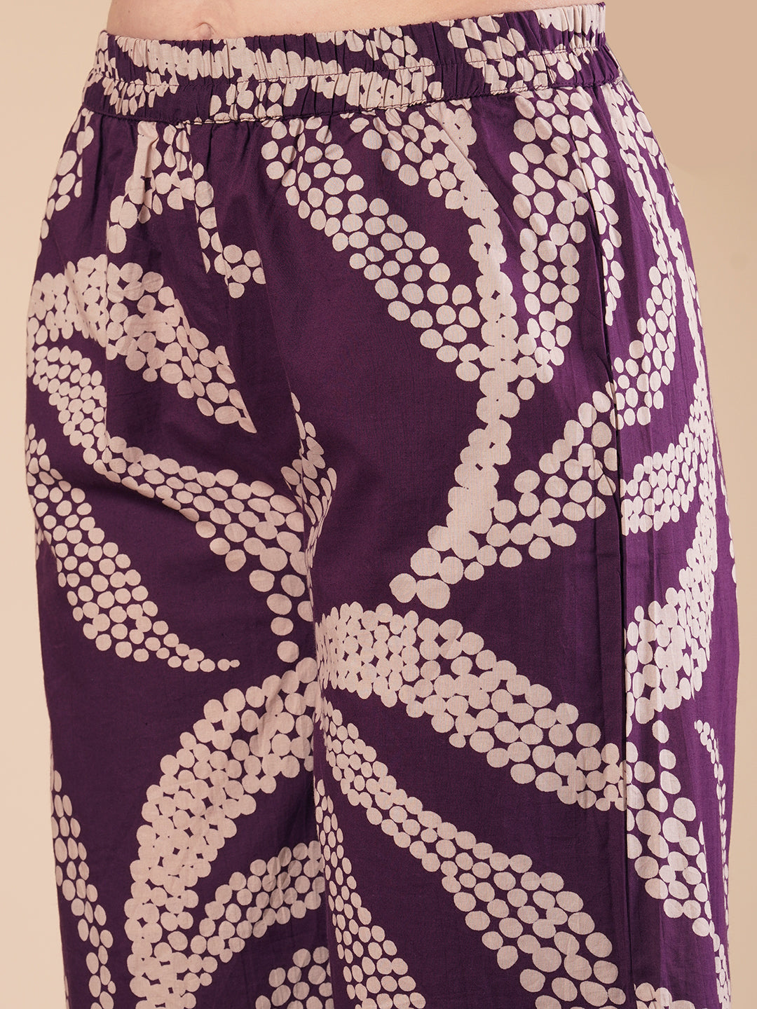 Abstract Floral Printed A-Line Paneled Co-ord Set -Purple