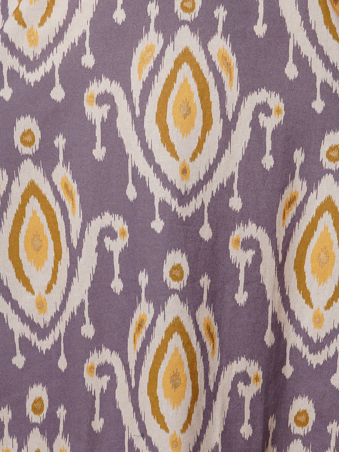 Ethnic Ikat Foil Printed Straight Fit Kurta - Purple