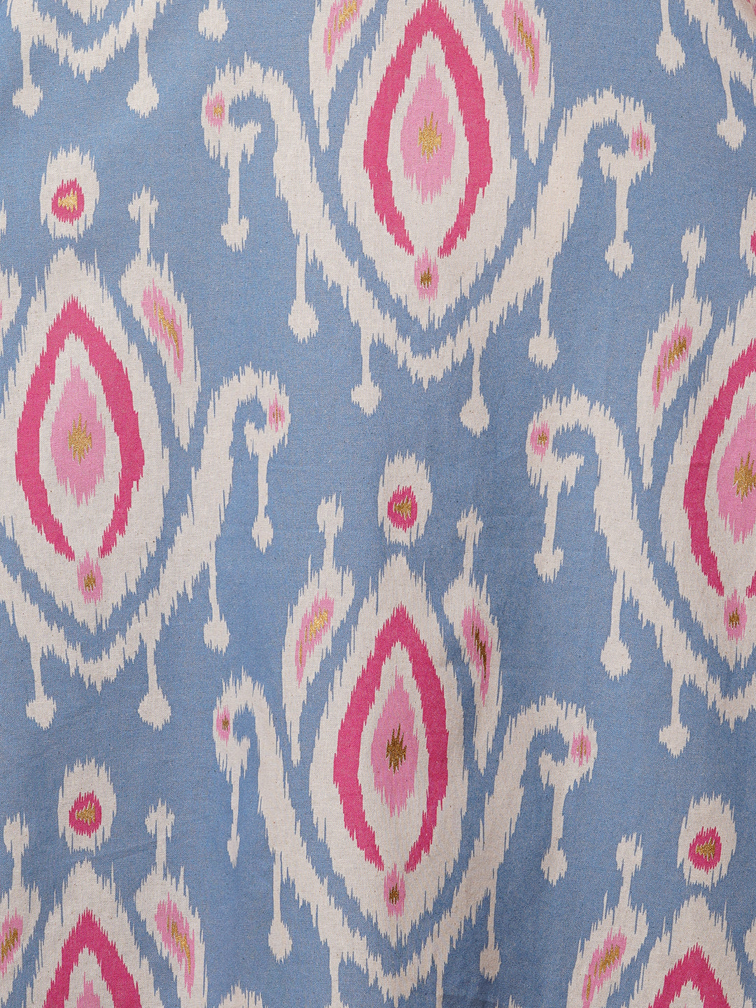 Ethnic Ikat Foil Printed Straight Fit Kurta - Blue