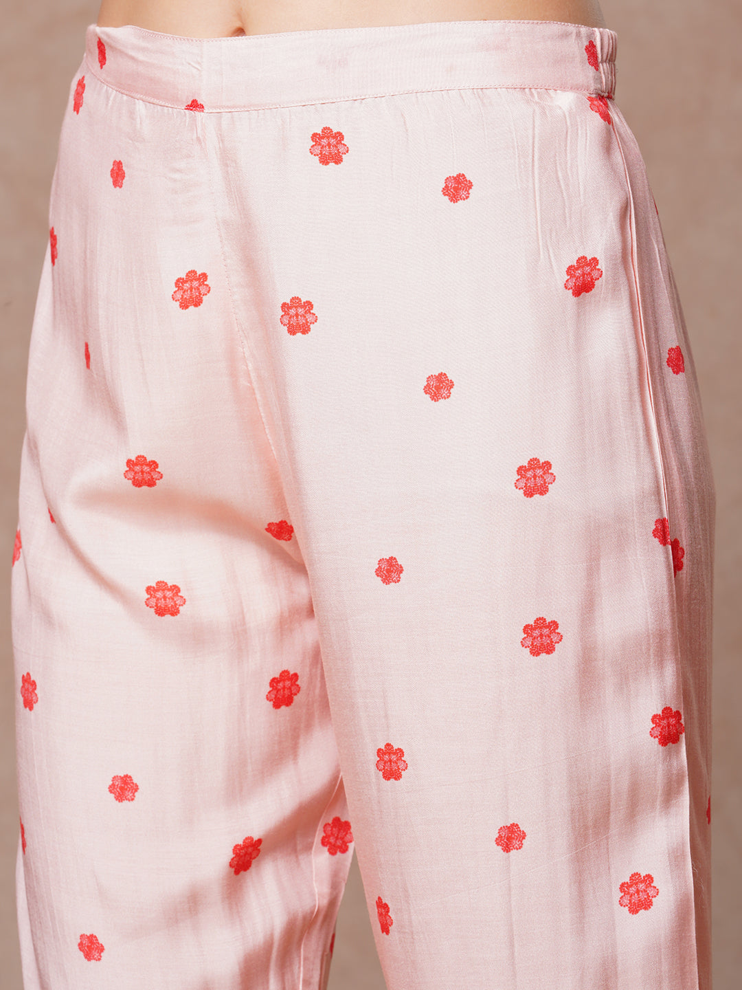 Ethnic Floral Printed Straight Fit Co-ord Set - Pink