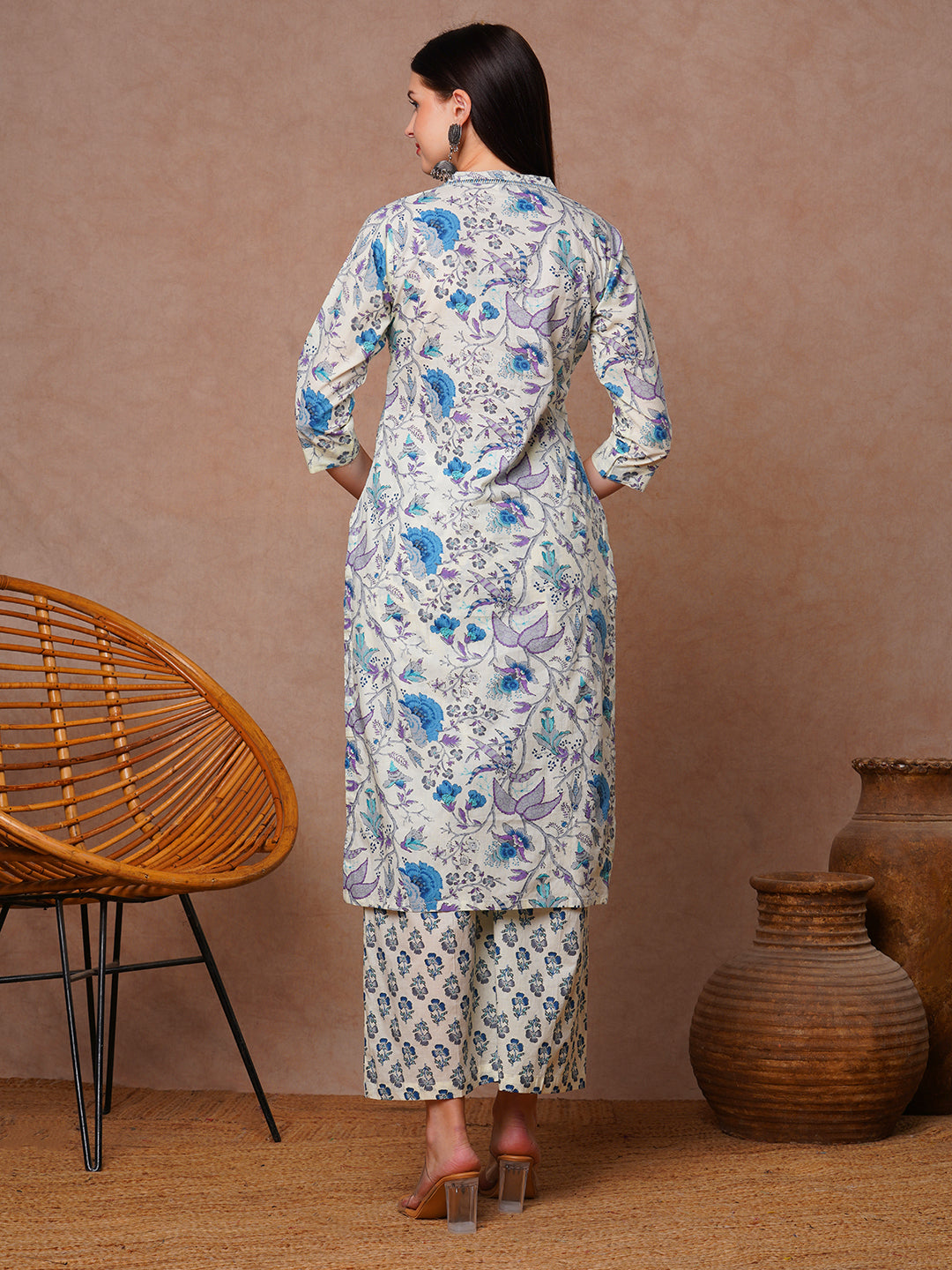 Ethnic Stripes Printed Straight Fit Co-ord Set - Off White