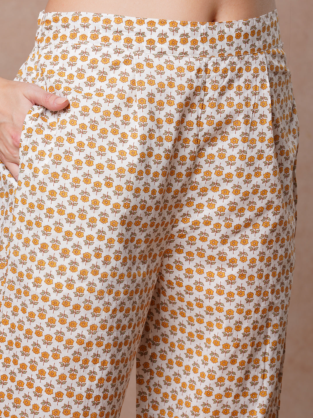 Floral Printed & Embroidered Straight Kurta with Pant & Dupatta - Yellow