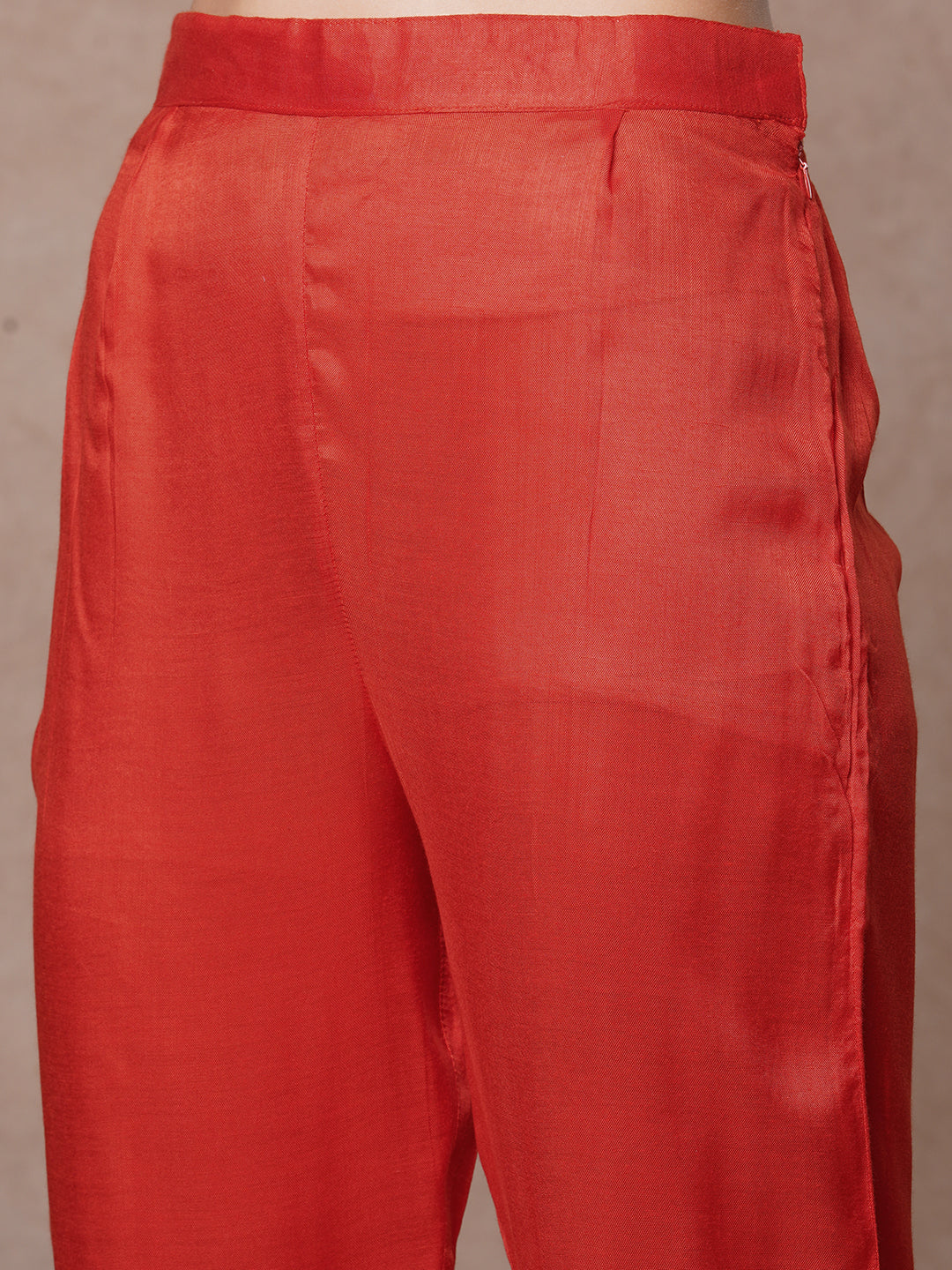 Ethnic Floral Printed & Embroidered Straight Fit Kurta with Pant & Dupatta - Orange