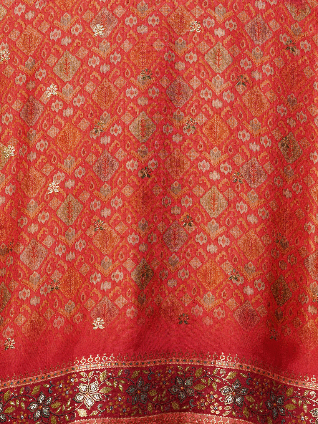 Ethnic Floral Printed & Embroidered Straight Fit Kurta with Pant & Dupatta - Orange