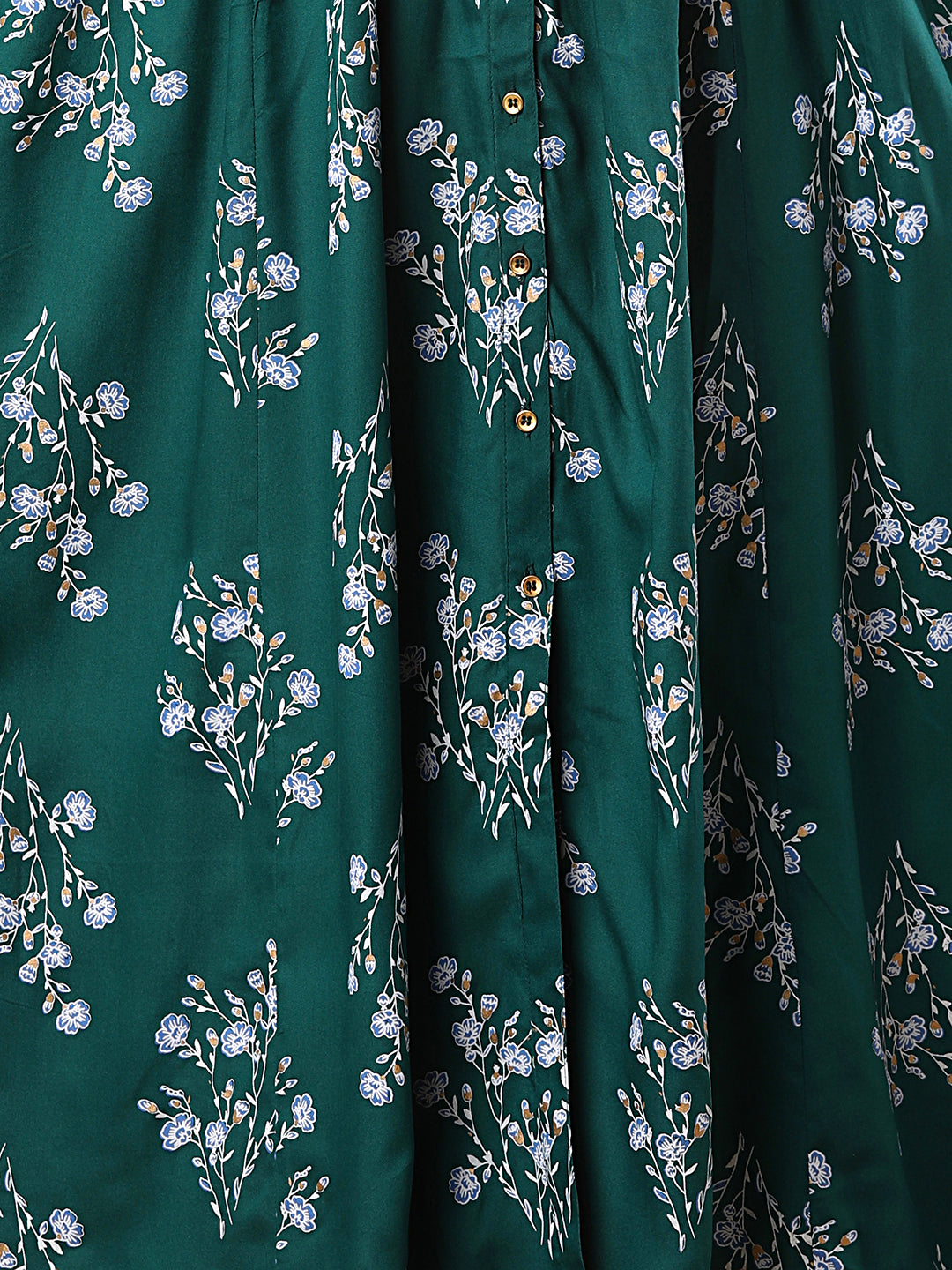 Floral Foil Printed A-Line Tiered Flared Maxi Dress - Green