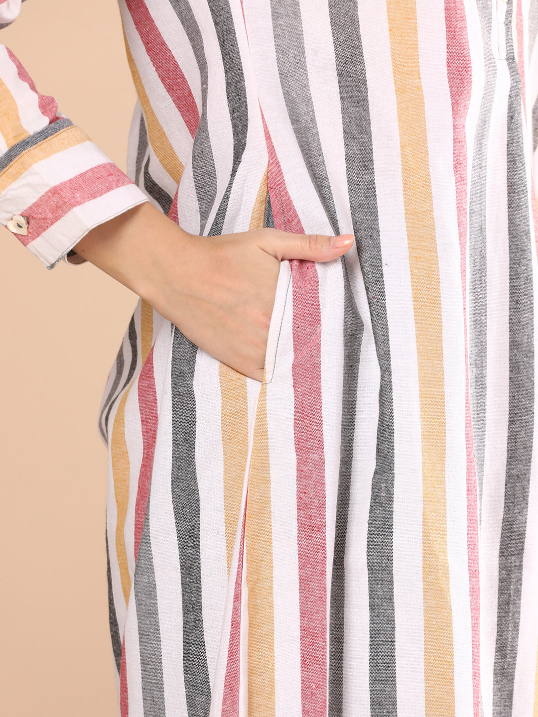 Stripes Woven A-Line Flared Kurta with Palazzo - Multi