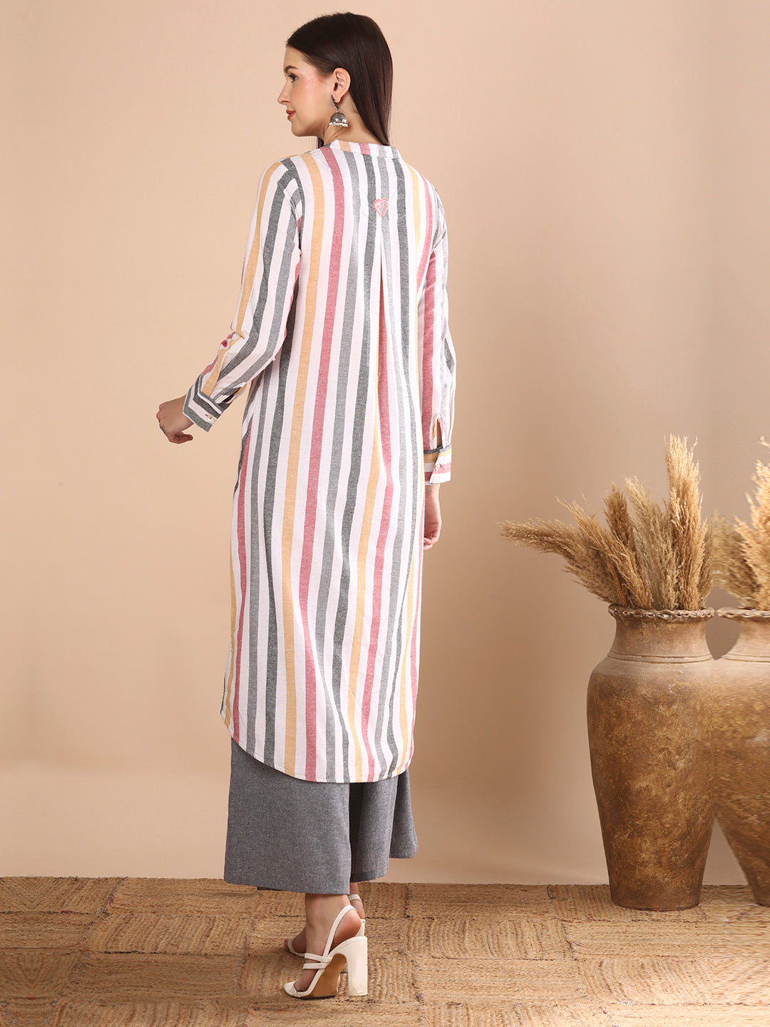 Stripes Woven A-Line Flared Kurta with Palazzo - Multi