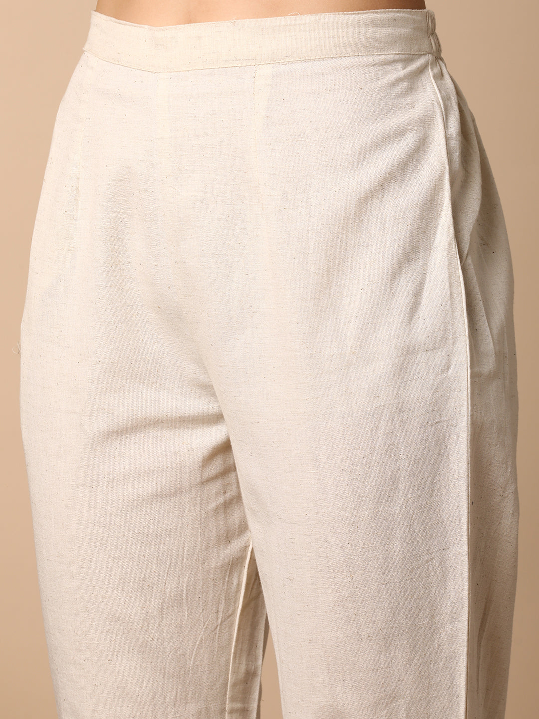 Solid Ethnic Mirror Embroidered Straight Fit Co-ord Set - Off White