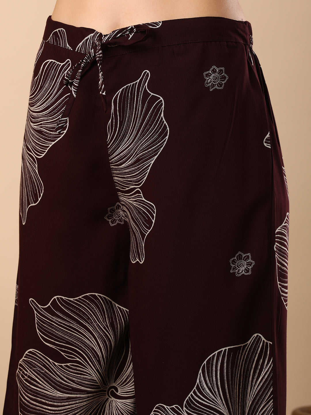 Abstract Floral Printed Straight Fit Co-ord Set - Burgundy