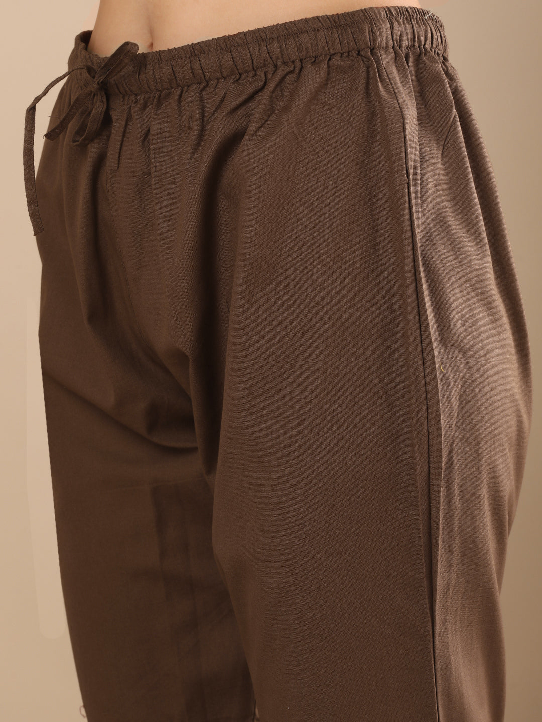 Solid Floral Hand Embroidered Straight Fit Co-ord Set - Brown