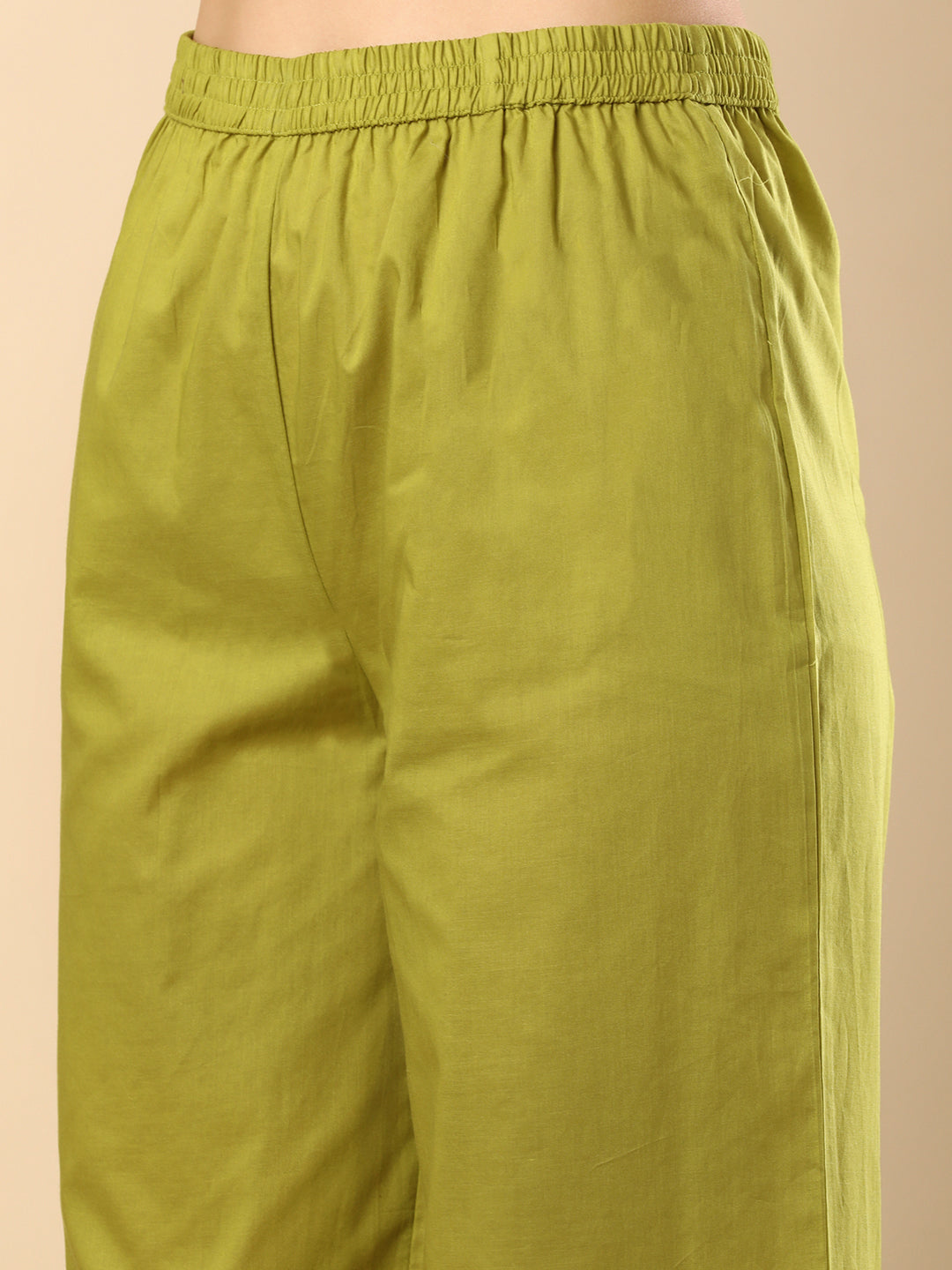 Solid Geometric Floral Cross Stitich Embroidered A-Line Pleated Co-ord Set - Green