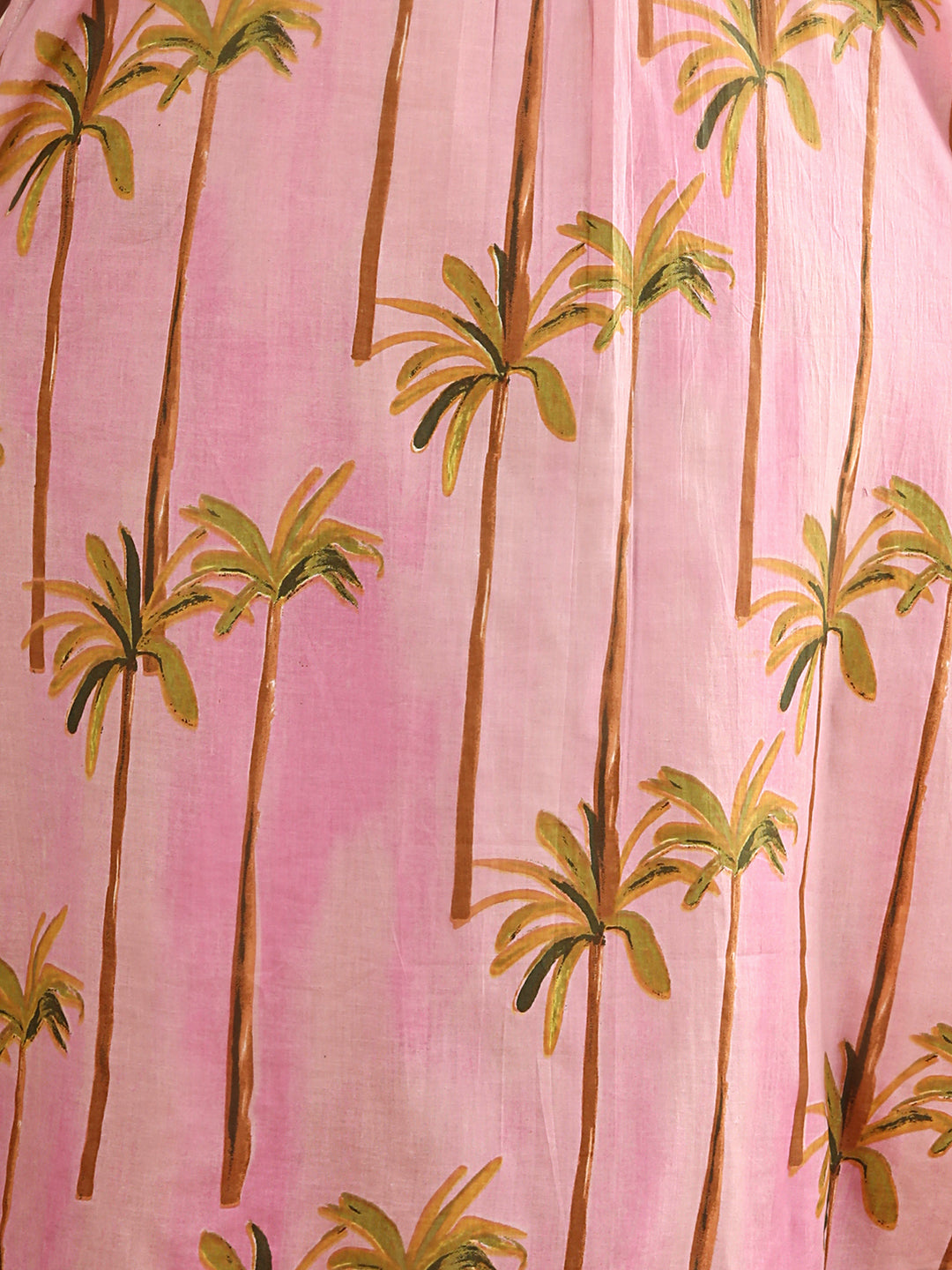 Abstract Coconut Tree Printed A-Line Paneled Co-ord Set - Pink