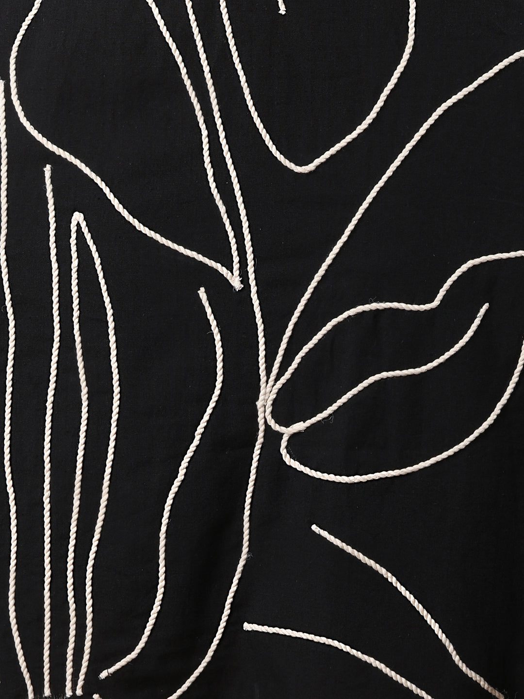 Solid Abstract Floral Embroidered A-Line Flared Midi Dress - Black