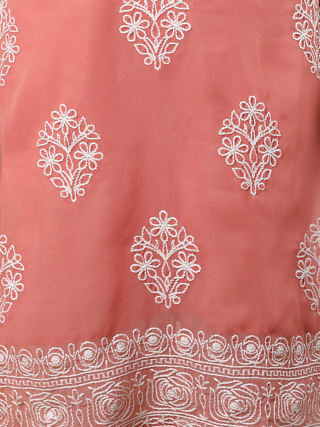 Solid Floral Embroidered Straight Fit Kurta - Peach