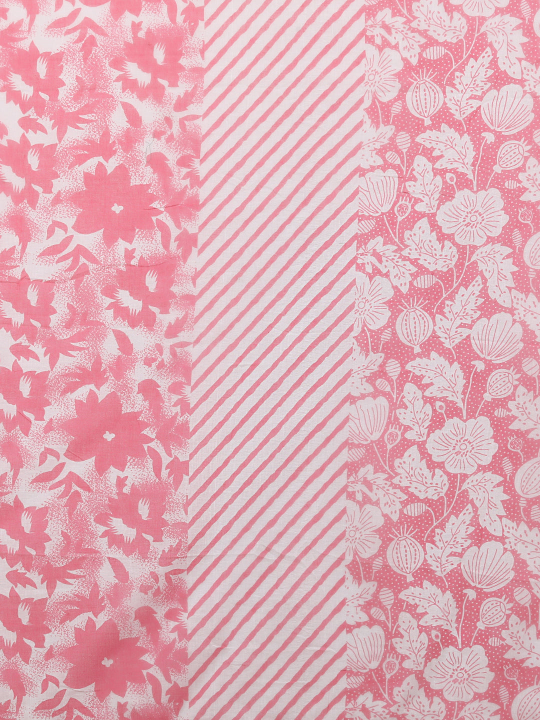 Ethnic Floral Printed Embroidered Straight Fit Kurta with Pant and Dupatta - Pink