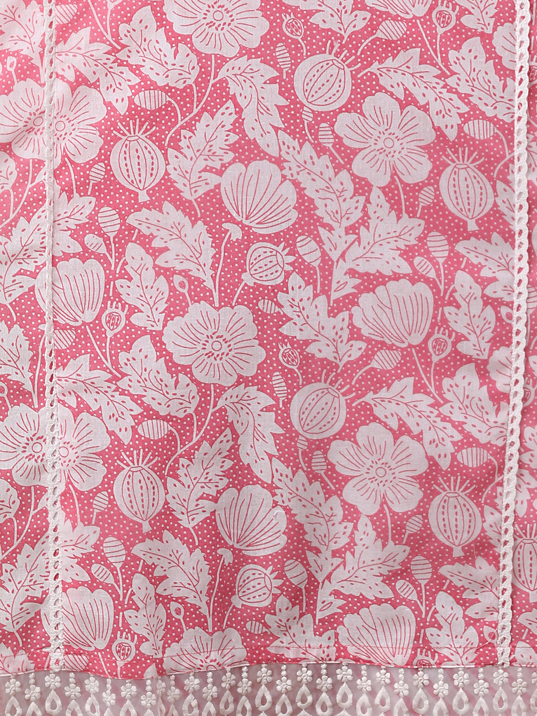 Ethnic Floral Printed Embroidered Straight Fit Kurta with Pant and Dupatta - Pink