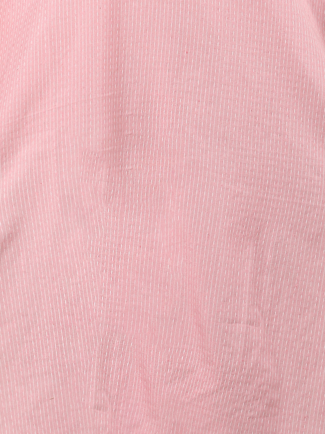Solid Stripes Woven Straight Fit Kurta with Pant & Dupatta - Pink