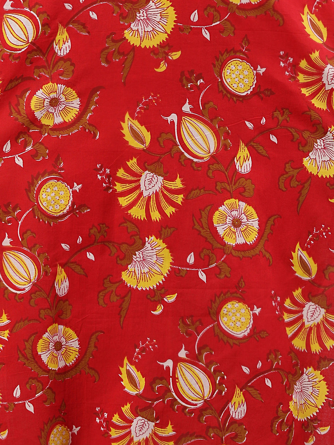 Ethnic Floral Printed Straight Fit Kurta - Red