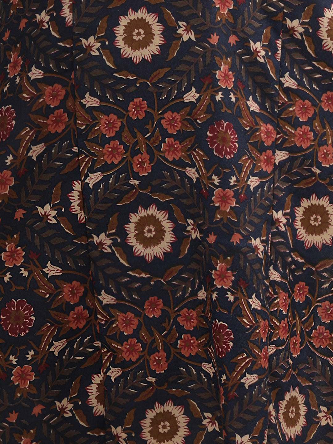 Ethnic Floral Printed A-Line Paneled Kurta - Blue