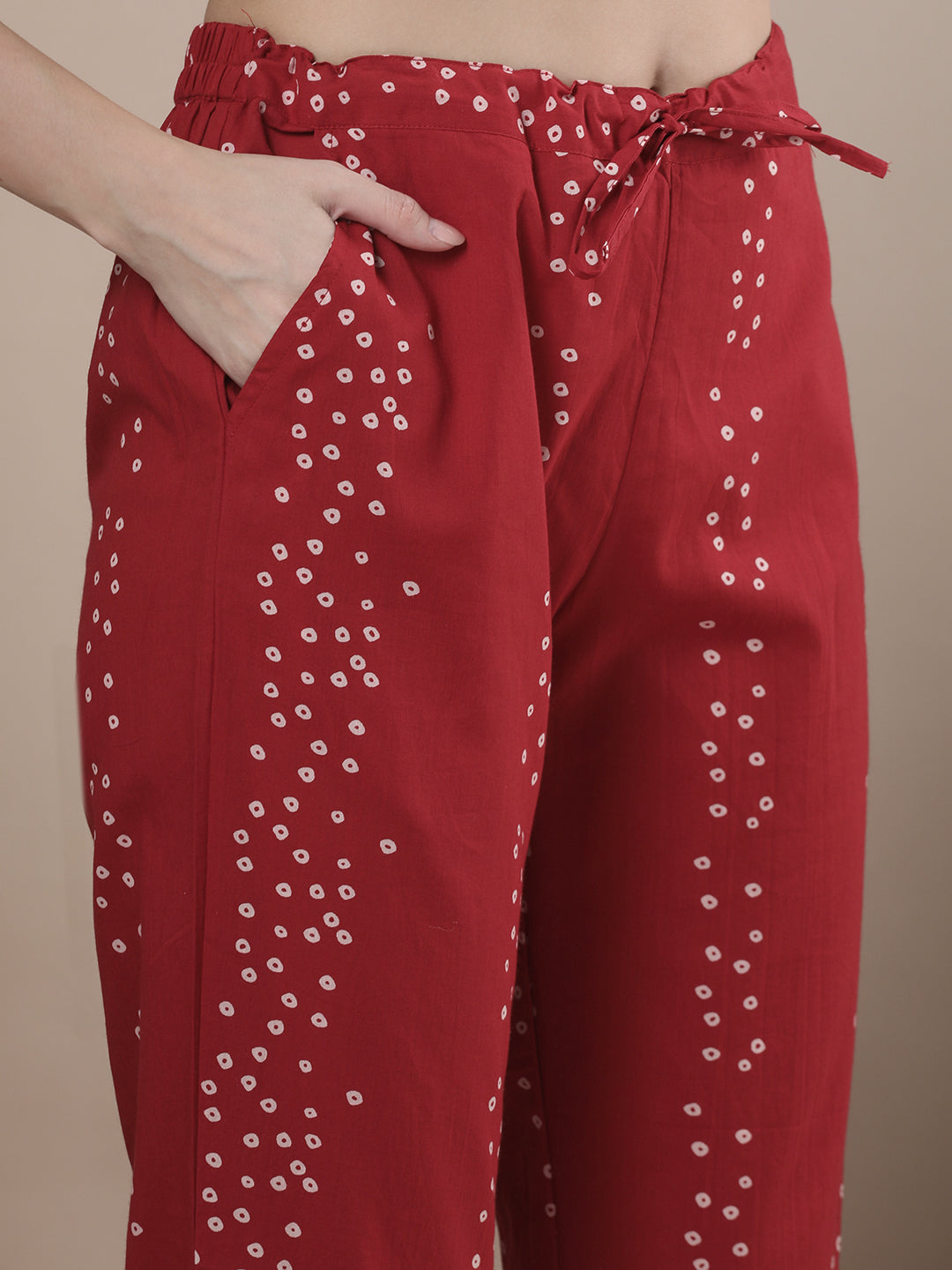 Ethnic Bandhani Printed A-Line Paneled Kurta with Pant - Red