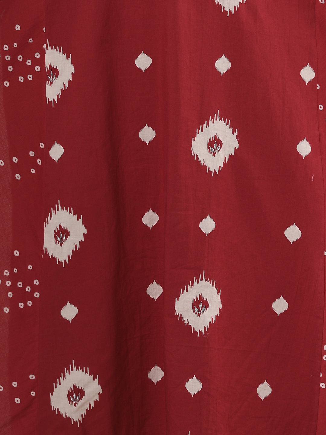 Ethnic Bandhani Printed A-Line Paneled Kurta with Pant - Red