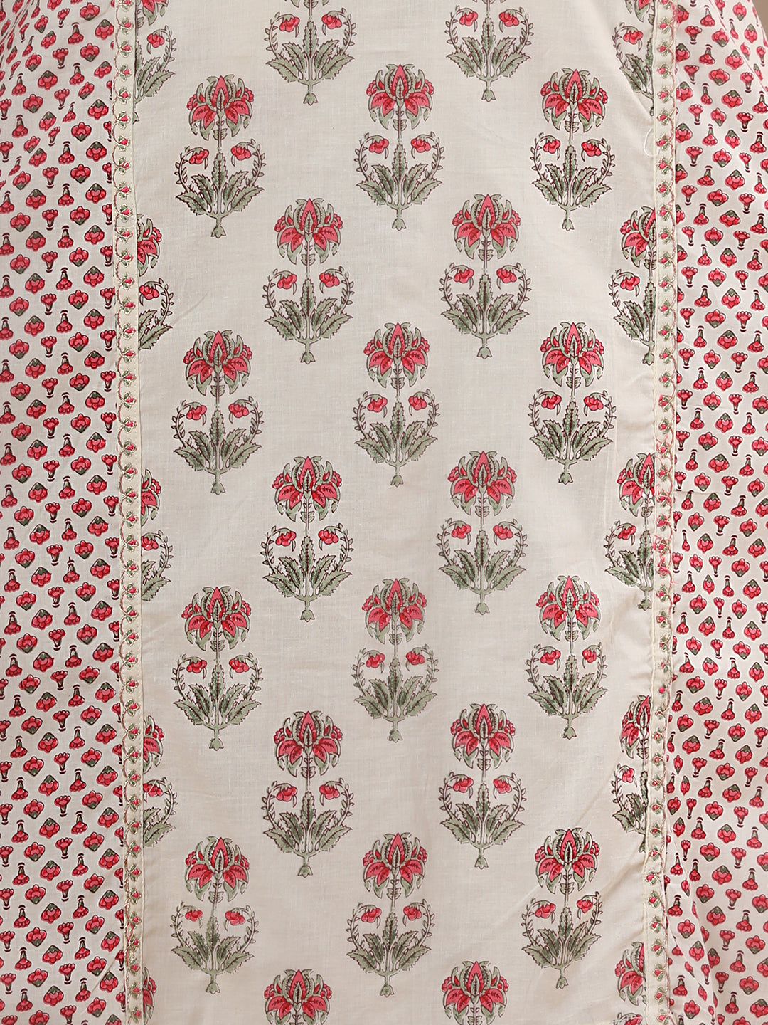 Floral Printed & Embroidered Straight Kurta with Pant & Dupatta - Off White