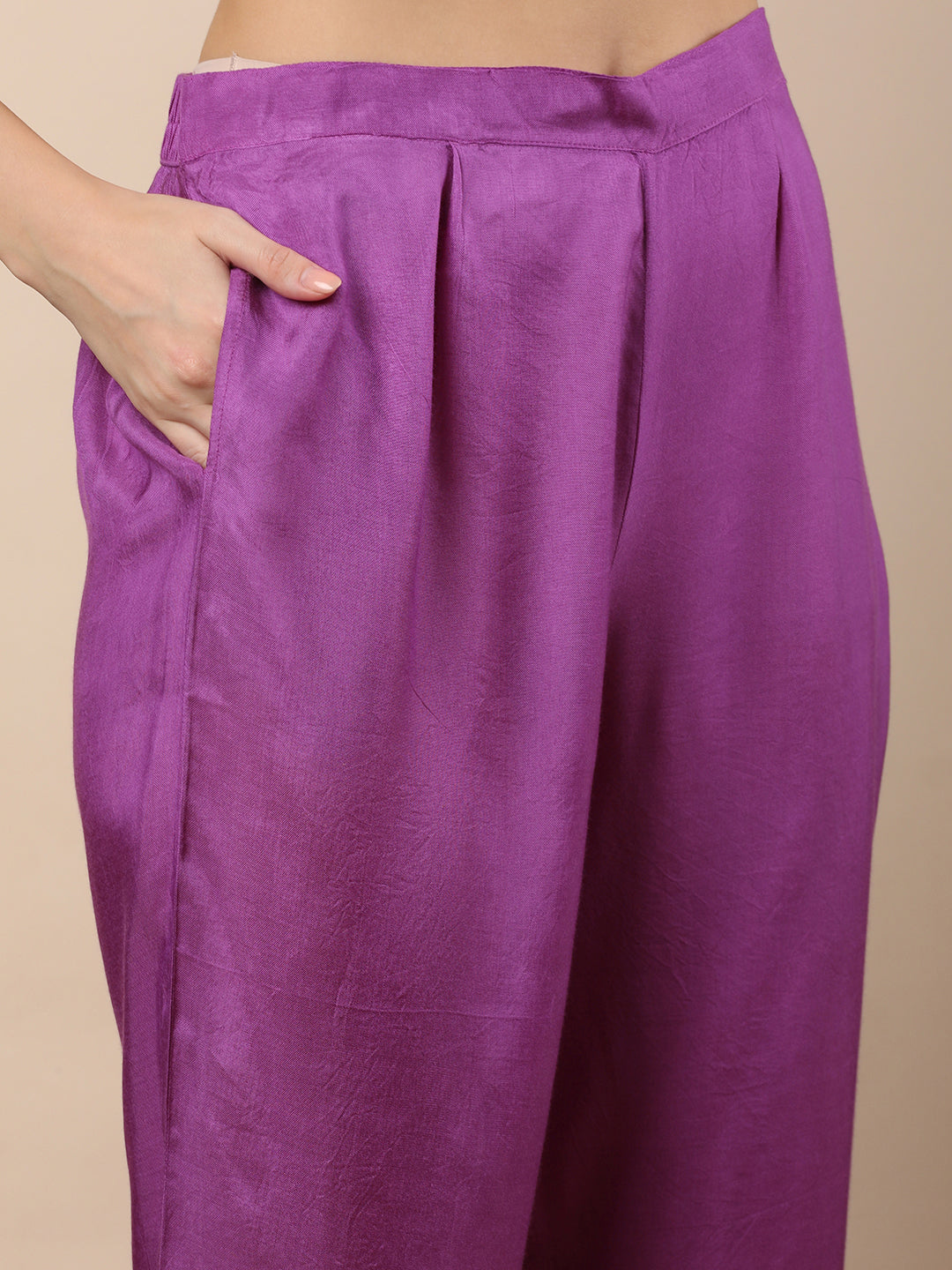 Ethnic Bandhani Printed & Gota Patti Work Straight Kurta with Pant & Dupatta - Purple